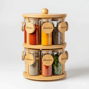 meadow spice rack organizer – 360° rotating seasoning holder with glass jars (12 jars set)